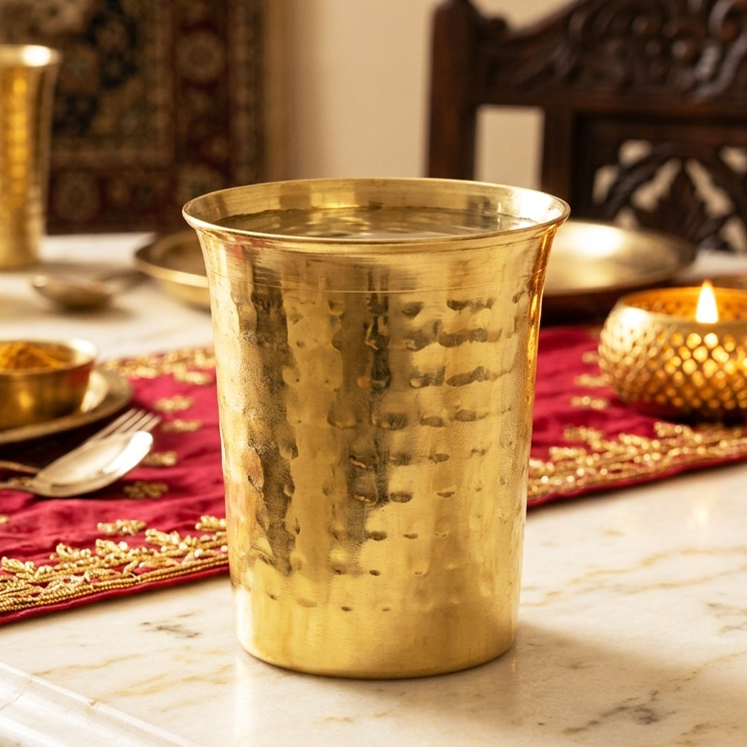 Brass Hammered Tumbler Glass